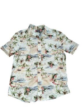 Chaps Mens Short Sleeve Button Front Tropical Shirt-White/Cream-Size M-GUC